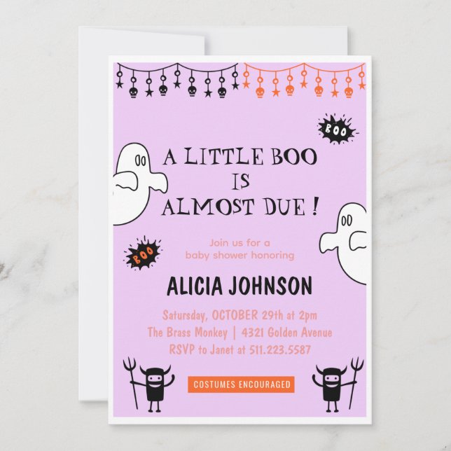Ghosts Little boo Halloween baby shower Invitation (Front)
