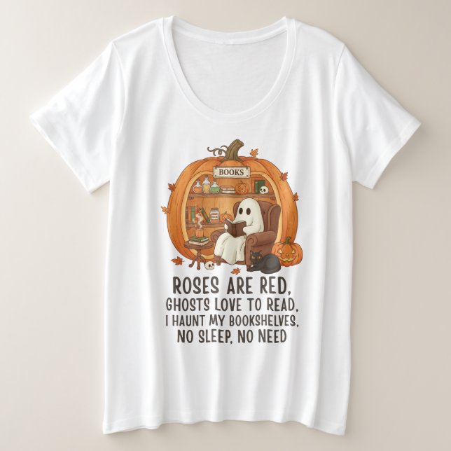 Ghosts Love To Read - Funny Halloween Book Lover Plus Size T-Shirt (Design Front)