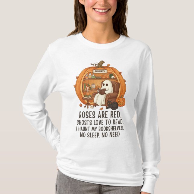 Ghosts Love To Read - Funny Halloween Book Lover T-Shirt (Front)