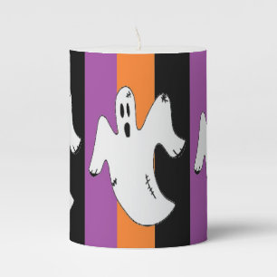 Ghosts on colorful stripes pillar candle