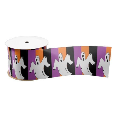 Ghosts on colorful stripes satin ribbon
