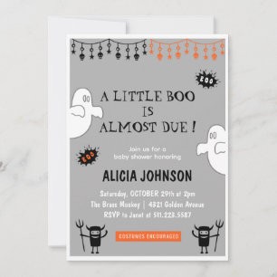 Ghosts Orange Little boo Halloween baby shower Invitation