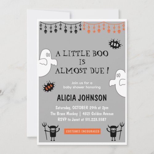 Ghosts Orange  Little boo Halloween baby shower Invitation