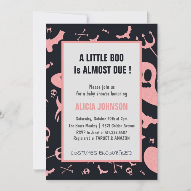 Ghosts Pink Glitter October Halloween Baby Shower Invitation (Front)