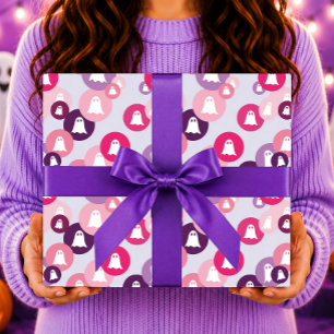 Ghosts Pink Purple Circle Halloween Wrapping Paper