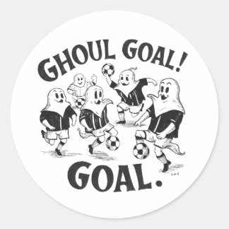 Ghosts playing a game of soccer classic round sticker