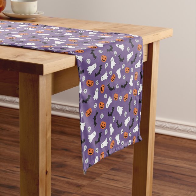 Ghosts, Pumpkins, Bats Purple Table Runner (In Situ)
