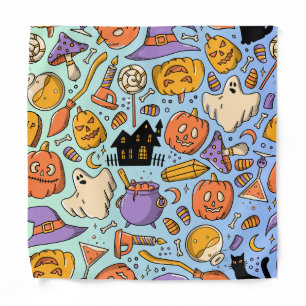Ghosts, Pumpkins, Cats & Spooky Seamless Design Bandana
