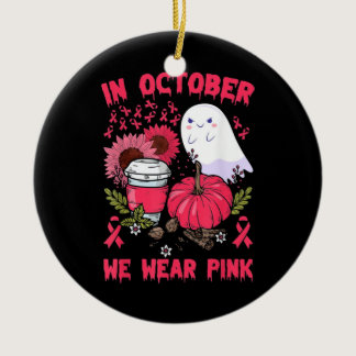 Ghosts Pumpkins For Breast Cancer Ceramic Ornament