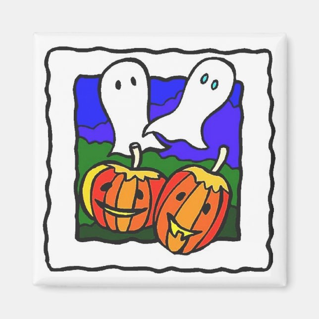 "Ghosts, Pumpkins" Halloween Fridge Magnet (Front)