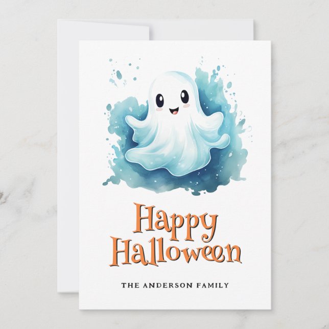 Ghosts Pumpkins Happy Halloween Card (Front)