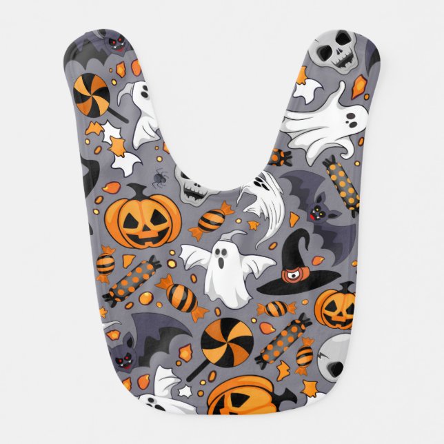 Ghosts Spooky and Creepy Cute Monsters Baby Bib (Front)