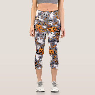 Ghosts Spooky and Creepy Cute Monsters Capri Leggings