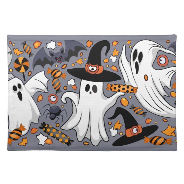Ghosts Spooky and Creepy Cute Monsters Cloth Placemat (Front)
