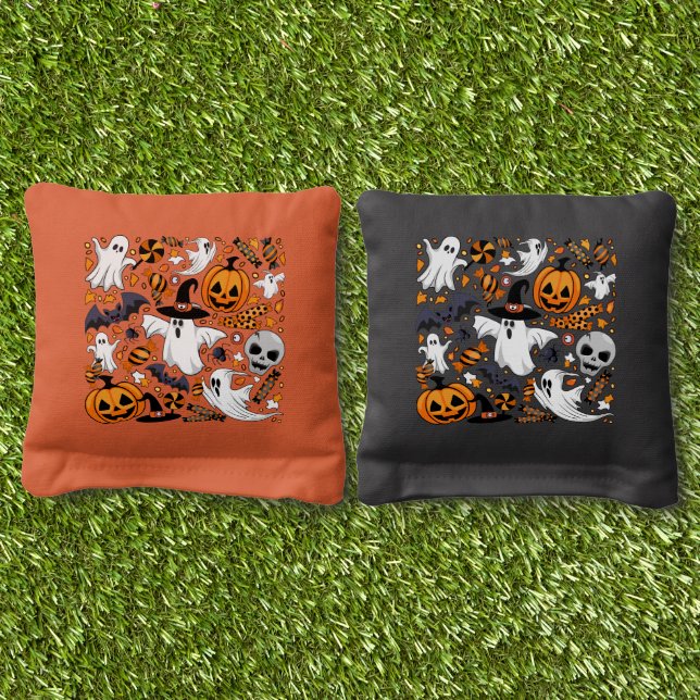 Ghosts Spooky and Creepy Cute Monsters Cornhole Bags (Grass)