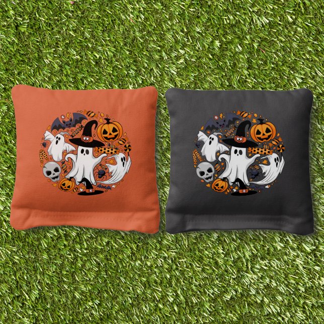 Ghosts Spooky and Creepy Cute Monsters Cornhole Bags (Grass)