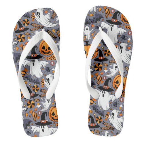 Ghosts Spooky and Creepy Cute Monsters Flip Flops