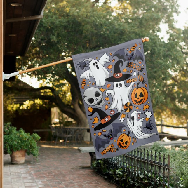 Ghosts Spooky and Creepy Cute Monsters House Flag (In SItu)