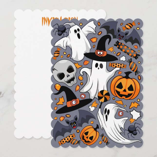 Ghosts Spooky and Creepy Cute Monsters Invitation (Front/Back)