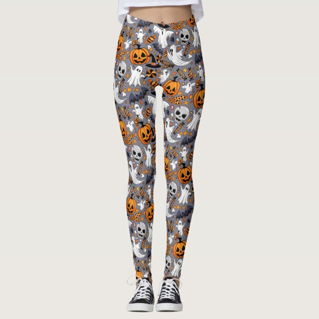 Ghosts Spooky and Creepy Cute Monsters Leggings (Front)