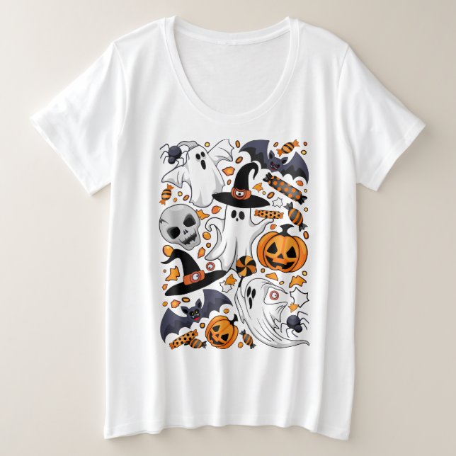 Ghosts Spooky and Creepy Cute Monsters Plus Size T-Shirt (Design Front)