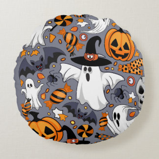 Ghosts Spooky and Creepy Cute Monsters Round Pillow