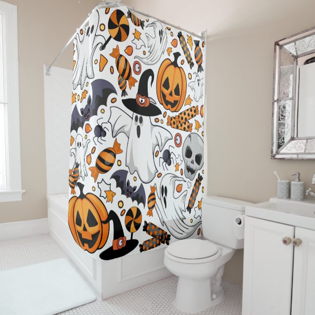 Ghosts Spooky and Creepy Cute Monsters Shower Curtain (In Situ)
