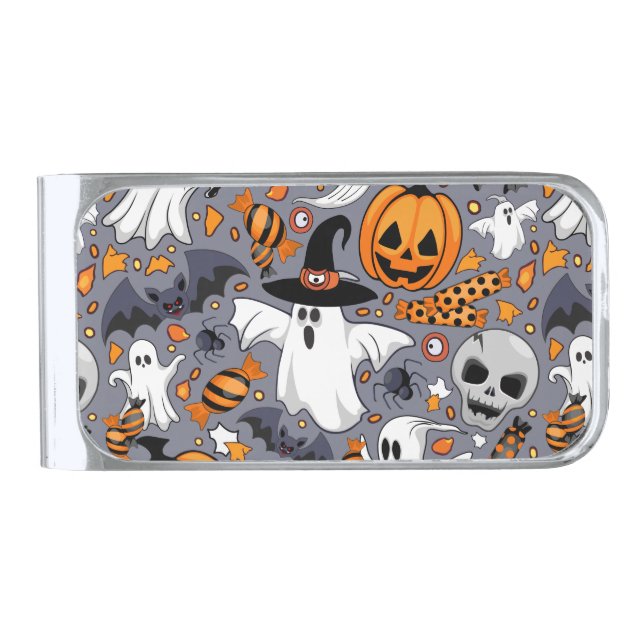 Ghosts Spooky and Creepy Cute Monsters Silver Finish Money Clip (Front)