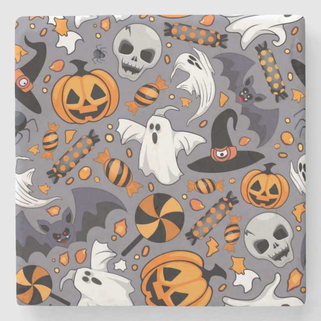 Ghosts Spooky and Creepy Cute Monsters Stone Coaster (Front)