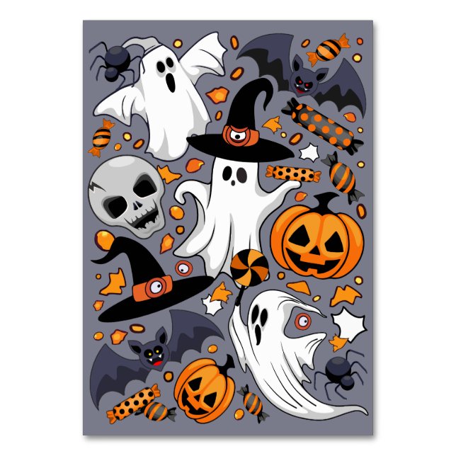 Ghosts Spooky and Creepy Cute Monsters Table Number (Front)