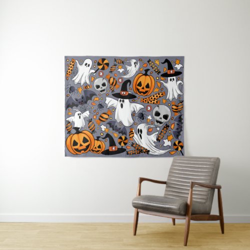 Ghosts Spooky and Creepy Cute Monsters Tapestry