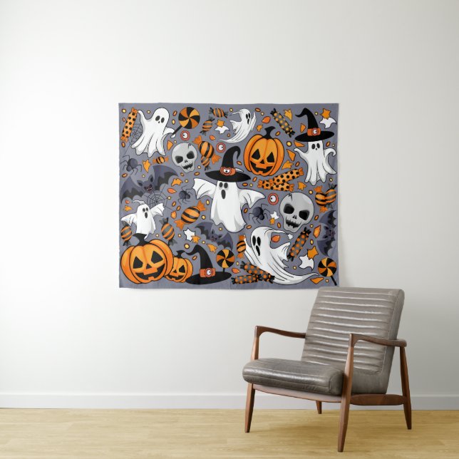 Ghosts Spooky and Creepy Cute Monsters Tapestry (In Situ (Horizontal))