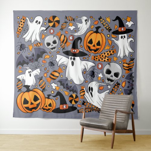 Ghosts Spooky and Creepy Cute Monsters Tapestry