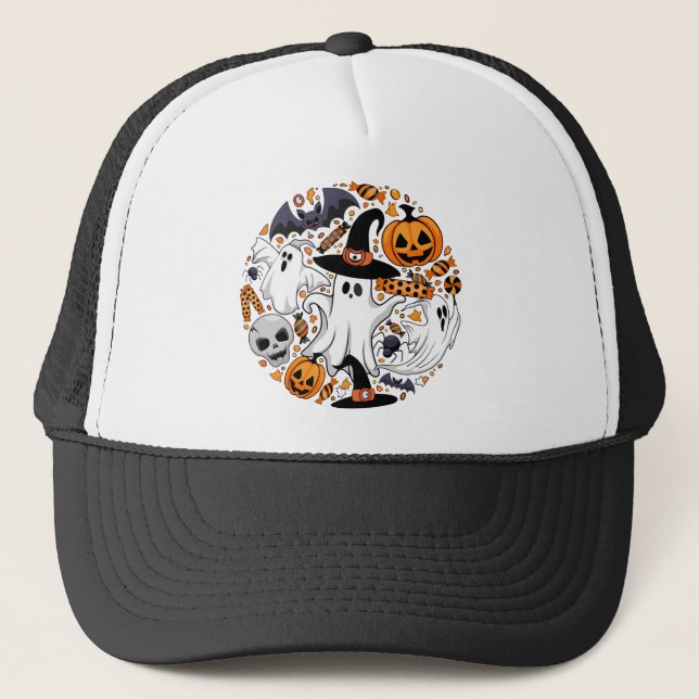 Ghosts Spooky and Creepy Cute Monsters Trucker Hat (Front)