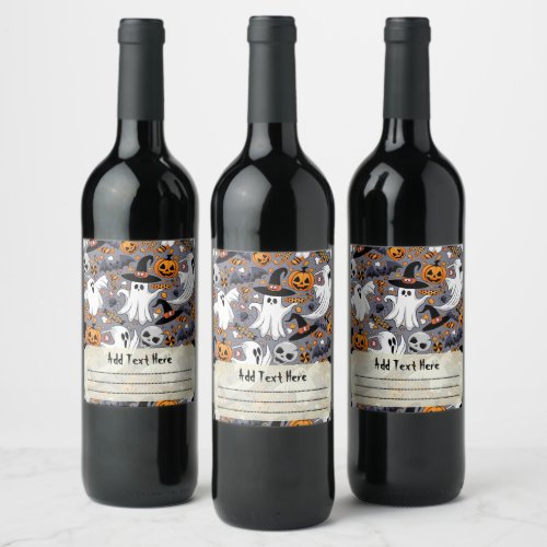 Ghosts Spooky and Creepy Cute Monsters Wine Label