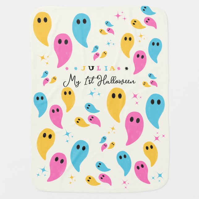 Ghosts Stars Name Blanket Baby Girl Gift Halloween (Front)