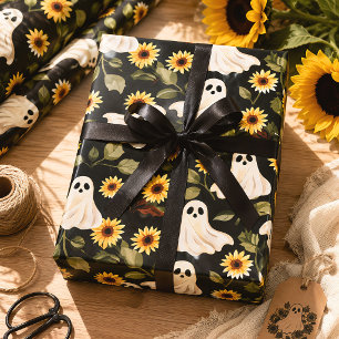 Ghosts & Sunflowers Spooky Floral Goth Wrapping Paper Sheets