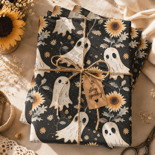 Ghosts & Sunflowers Summer Goth Wrapping Paper Sheets