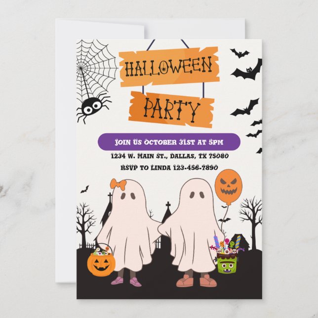 Ghosts Trick or Treating Halloween Personalized Invitation (Front)