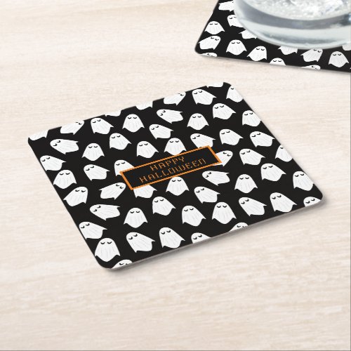 Ghosts Typography Fun Cartoon Black and White Square Paper Coaster