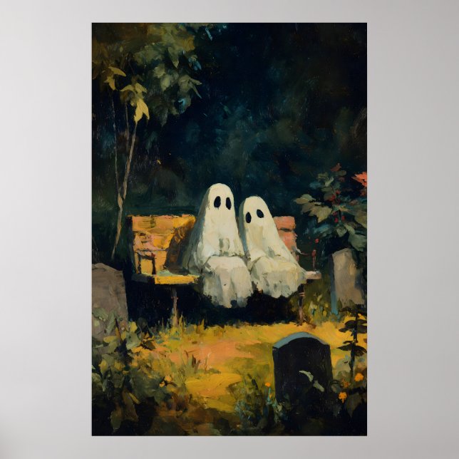 Ghosts Visiting Grave Print, Cemetery Poster, Goth Poster (Front)