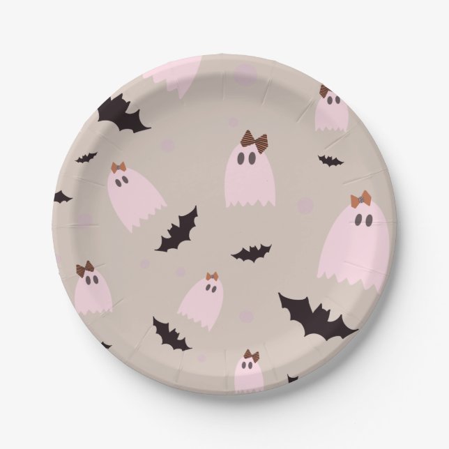 Ghosts with Bows Halloween Party Paper Plates (Front)