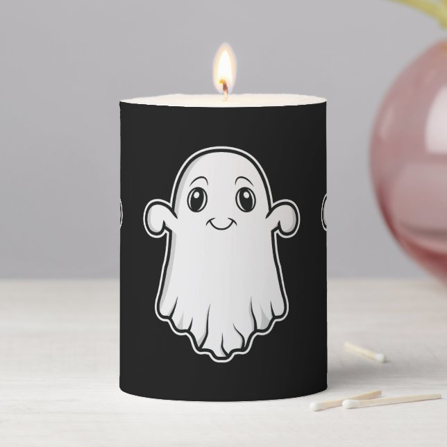 Ghosts With Different Face Expressions Halloween Pillar Candle (In Situ)