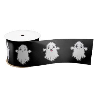 Ghosts With Different Faces Cute Halloween Black Satin Ribbon