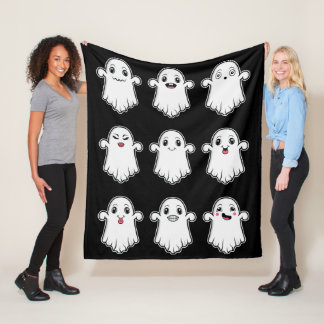 Ghosts With Different Facial Expressions Halloween Fleece Blanket