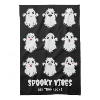 Ghosts With Different Facial Expressions Halloween Kitchen Towel