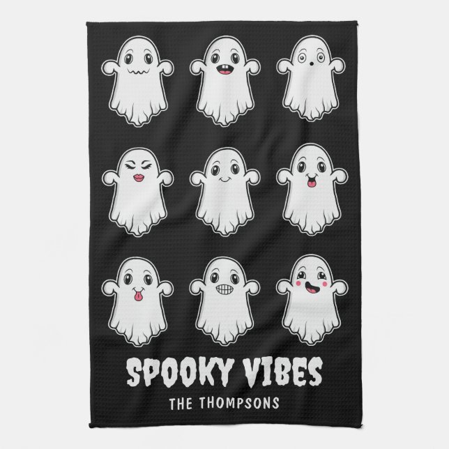 Ghosts With Different Facial Expressions Halloween Kitchen Towel (Vertical)