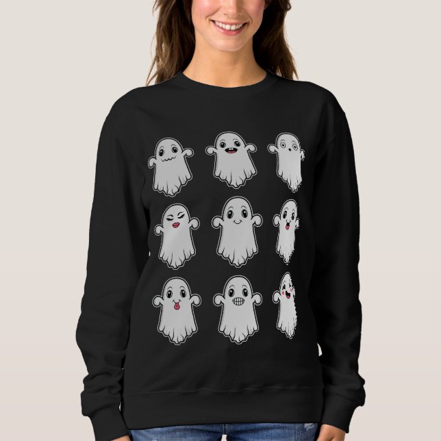 Ghosts With Various Facial Expressions Halloween Sweatshirt (Front)