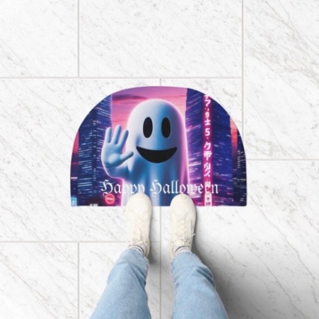 Ghosty Wave & Urban Lights  Doormat (Non-slip D: 18.25" x27" smooth fleece sturdy latex backing. Indoor/outdoor areas. 
)