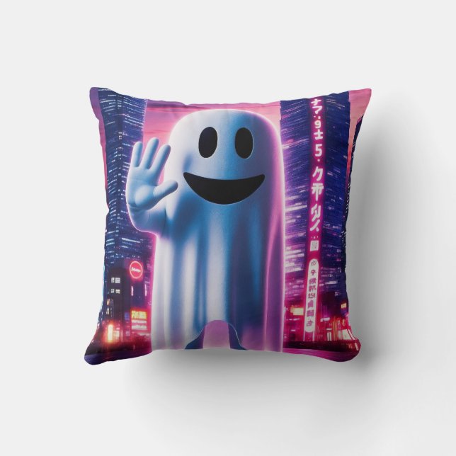 Ghosty Wave & Urban Lights  Throw Pillow (Back)